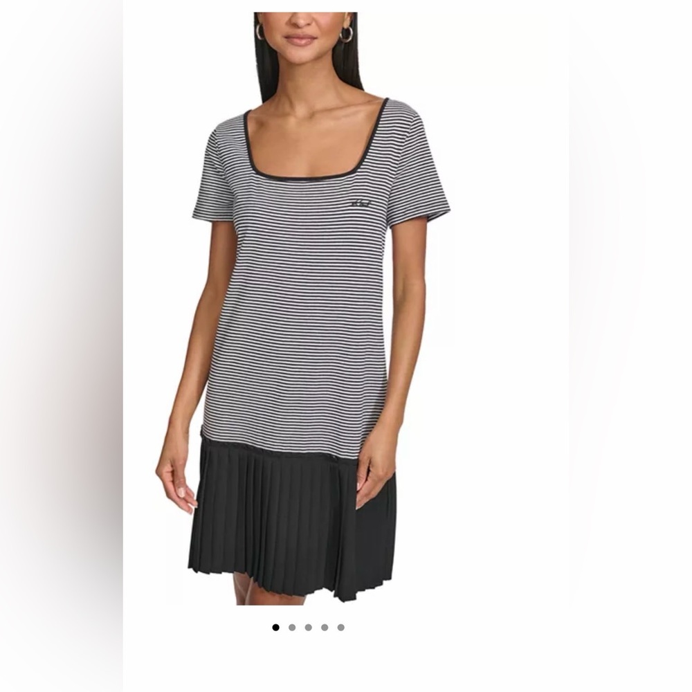 Karl Lagerfeld Paris Women’s Size L Square-Neck Logo T-Shirt Dress Black White